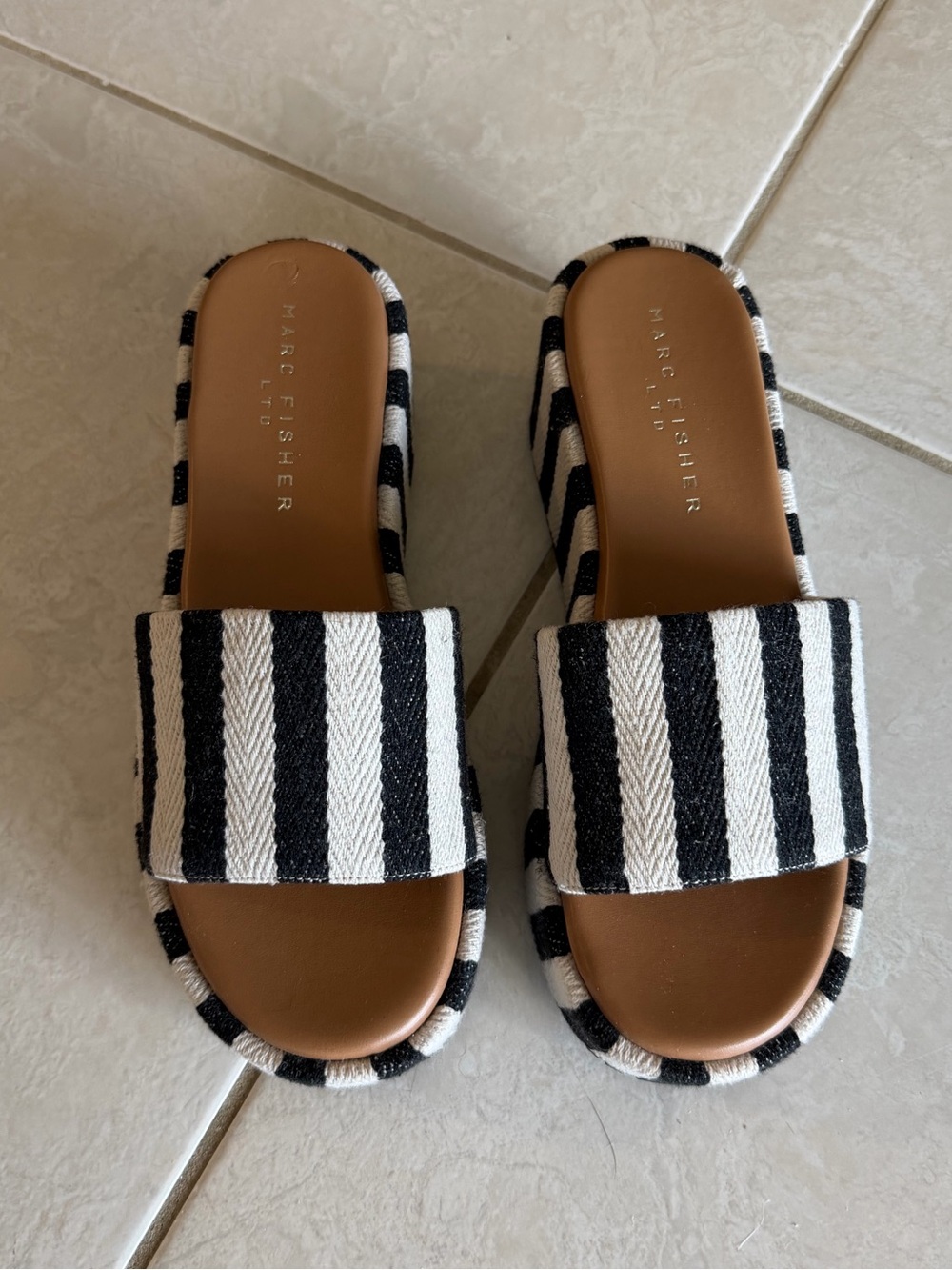 Marc Fisher Black & White Striped Platform Shoes